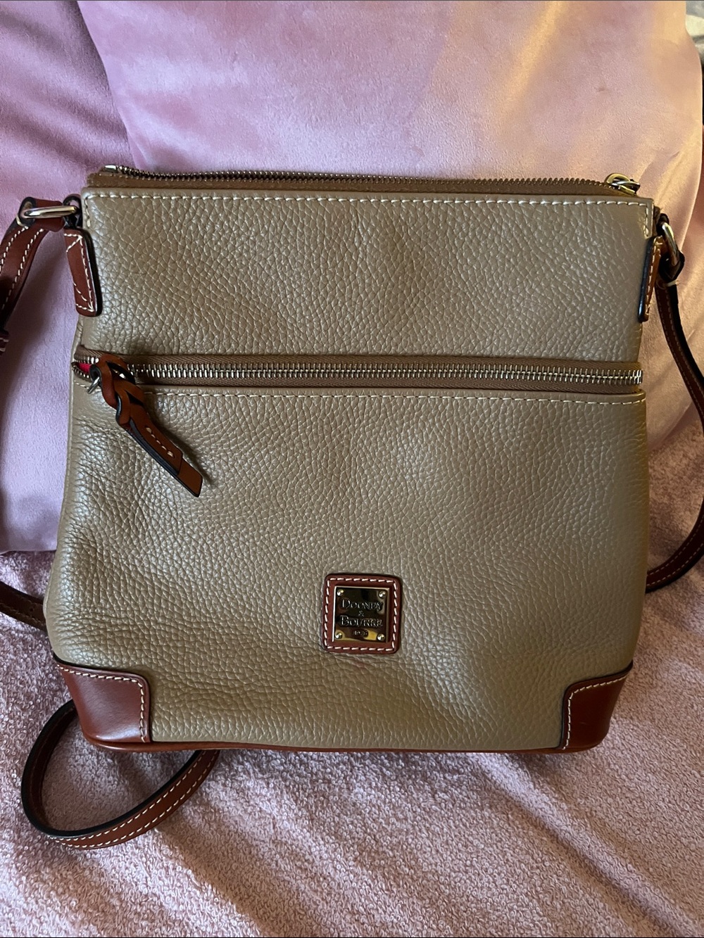 Dooney & Bourke Pebbled Leather Tan and Brown  Crossbody, EUC